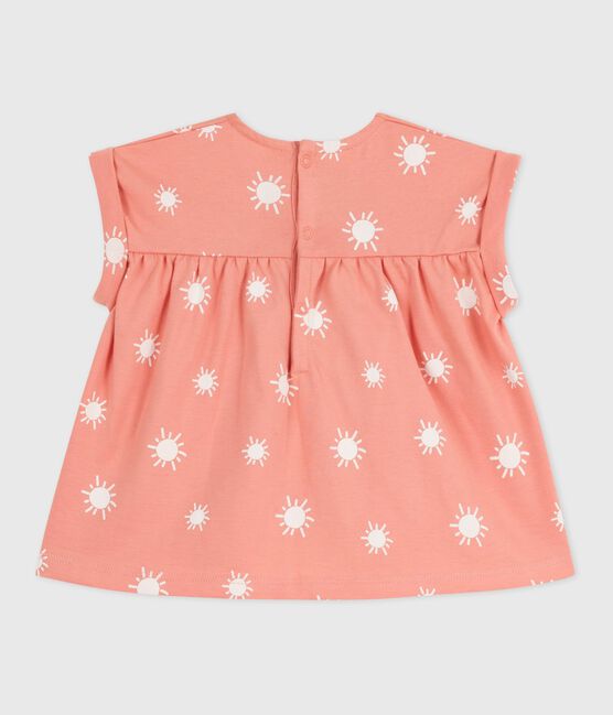 Kurzärmelige Baby-Bluse aus Baumwolle mit Sonnenmuster orange ABRICOT/ MARSHMALLOW