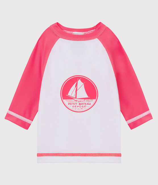 Anti-UV-T-Shirt LSF 50+ Baby Mädchen und Jungen weiss MARSHMALLOW/rosa CUPCAKE