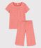 Kurzärmeliger Kinderpyjama aus Bio-Baumwolle mit Blumenmuster für Mädchen rosa PAPAYE/ MARSHMALLOW