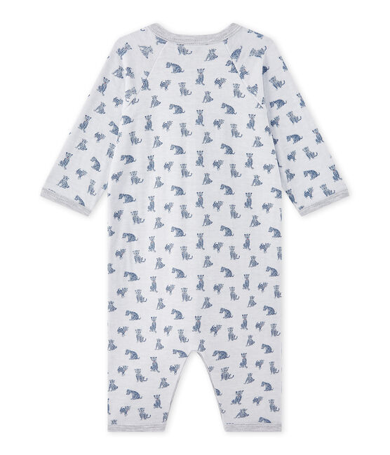 Baby-Jungen-Strampler ohne Fuß aus gedoppeltem Jersey weiss ECUME/weiss MULTICO