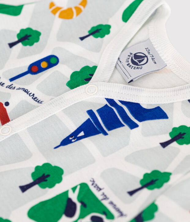 Baby-Kurzoverall aus Baumwolle weiss/blau