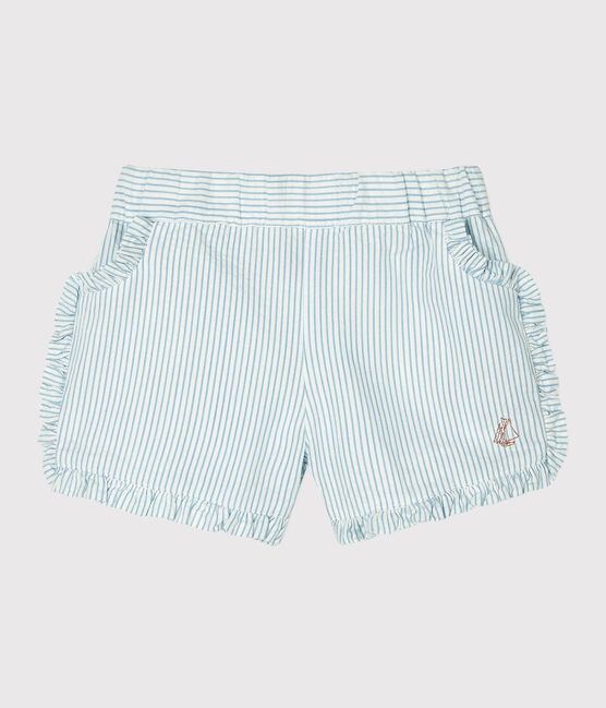 Baby-Shorts für Mädchen aus Seersucker weiss MARSHMALLOW/blau ACIER