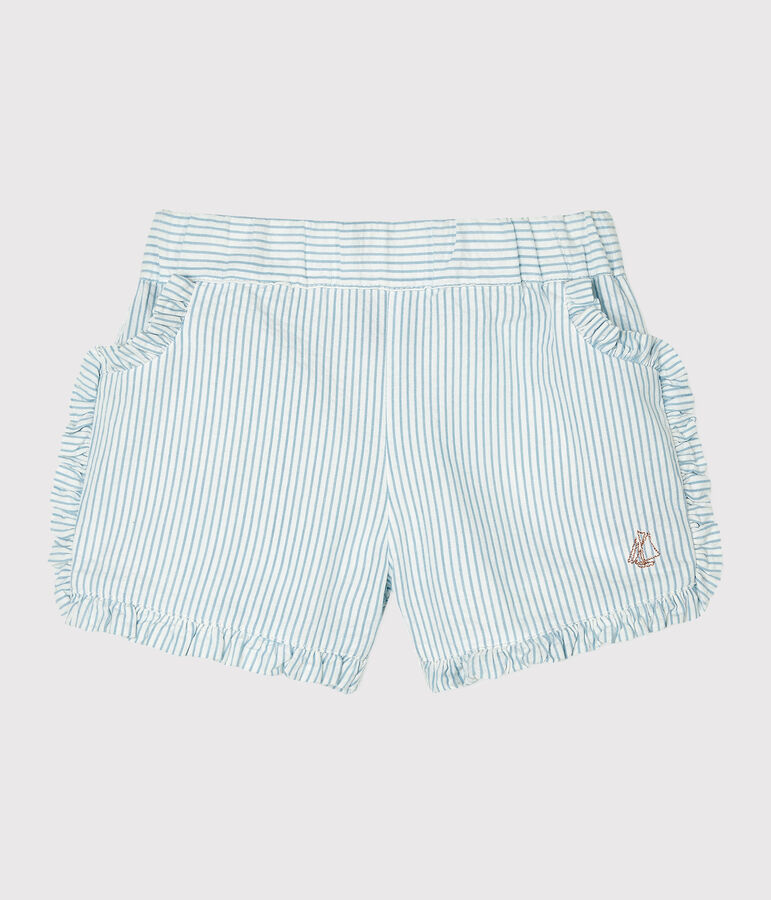 Baby-Shorts f&uuml;r M&auml;dchen aus Seersucker weiss/blau