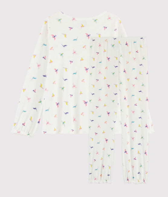 Kinderpyjama aus Rippstrick mit Vogelaufdruck für Mädchen weiss MARSHMALLOW/weiss MULTICO