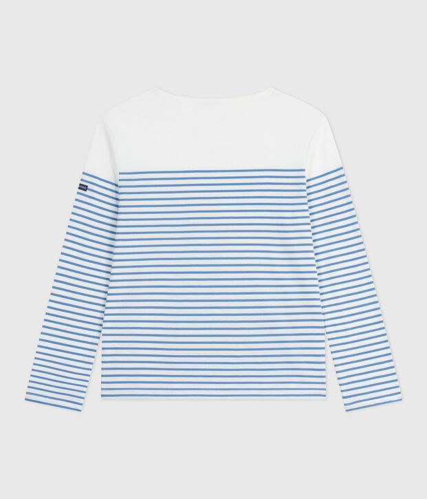 Lang&auml;rmeliges Damen-T-Shirt Marini&egrave;re aus Baumwolle weiss/blau