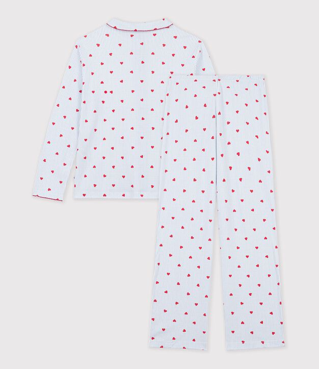 Gekn&ouml;pfter Damen-Pyjama aus Baumwolle mit Herzmotiv weiss/vielfarbig