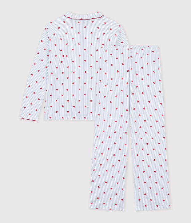 Gekn&ouml;pfter Damen-Pyjama aus Baumwolle mit Herzmotiv weiss/vielfarbig