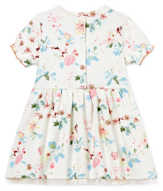 Kurzärmeliges baby-kleid mädchen weiss MARSHMALLOW/weiss MULTICO
