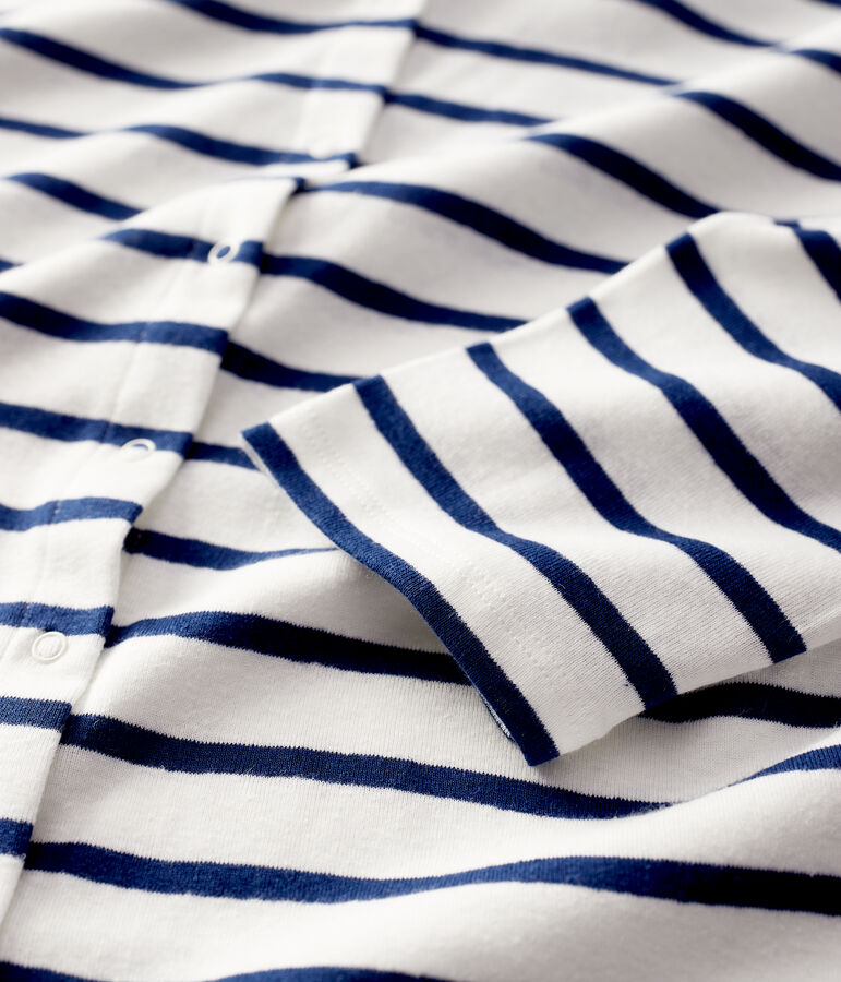 Cardigan aus gestreifter Baumwolle/Leinen Damen weiss/blau