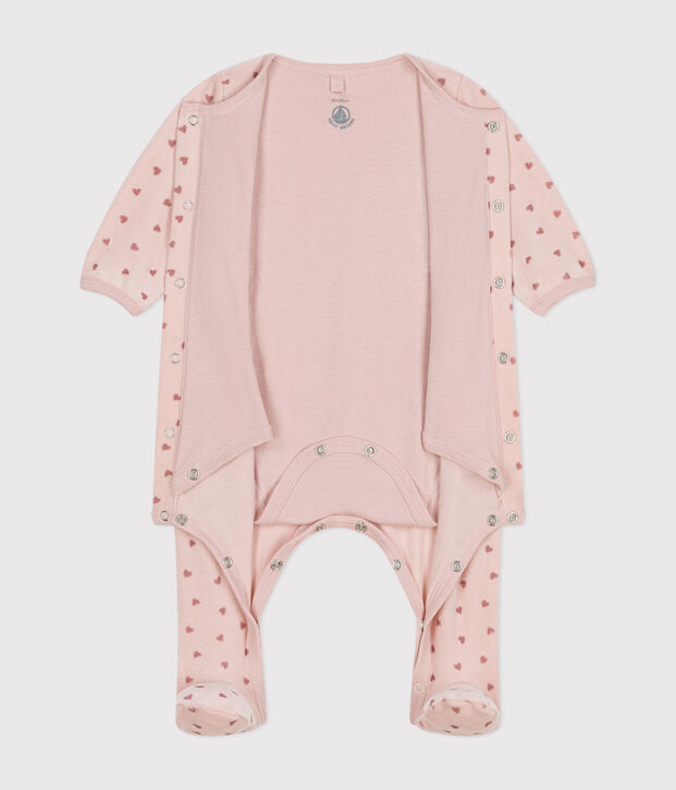Bodyjama aus Nicki mit kleinen Herzen f&uuml;r Babys rosa/rosa