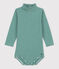 Langärmeliger gestreifter Baby-Body aus Baumwolle mit Rollkragen EVERGREEN/ MARSHMALLOW