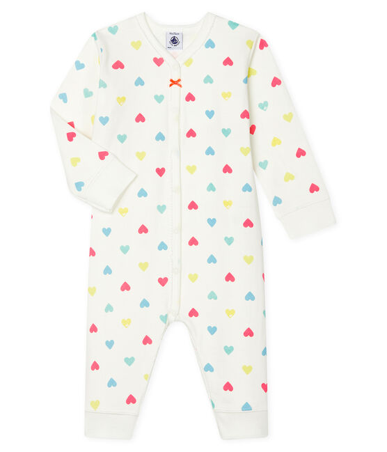 Baby-Strampler ohne Fuß aus Doppeljersey für Mädchen weiss MARSHMALLOW/weiss MULTICO