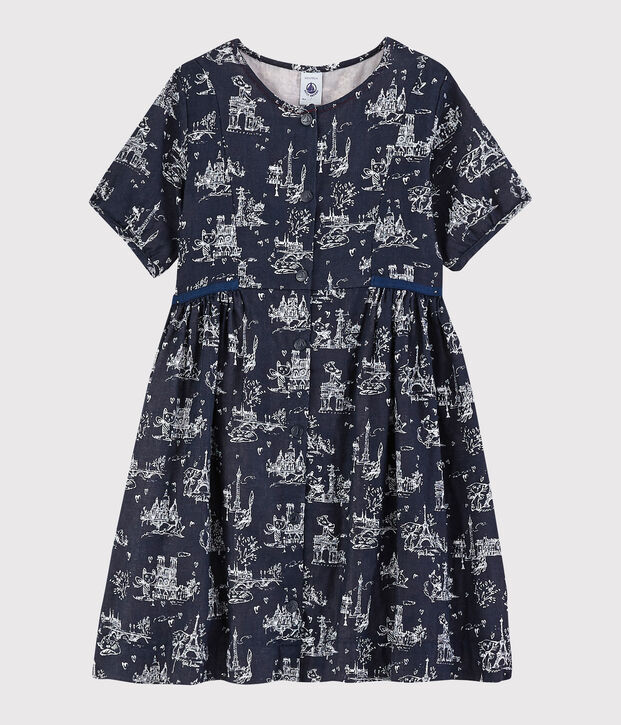 Kurz&auml;rmeliges Kinderkleid aus Doppeljersey f&uuml;r M&auml;dchen blau/weiss