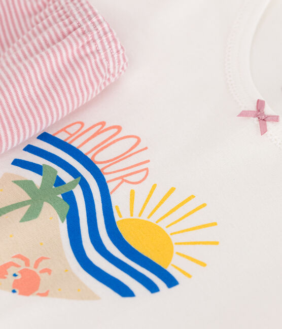 Kinder-Kurzpyjama aus Baumwolle weiss MARSHMALLOW/rosa CHARME