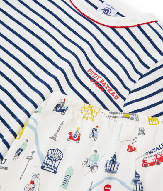 Rippstrick-Kurzpyjama für kleine Jungen weiss MARSHMALLOW/weiss MULTICO