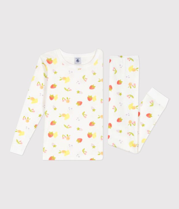 Eng anliegender Kinder-Pyjama aus Baumwolle mit Fruchtmotiv weiss/vielfarbig