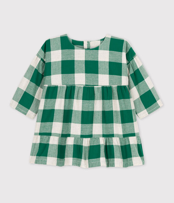 Langärmeliges kariertes Babykleid aus Flanell MATCHA/ AVALANCHE