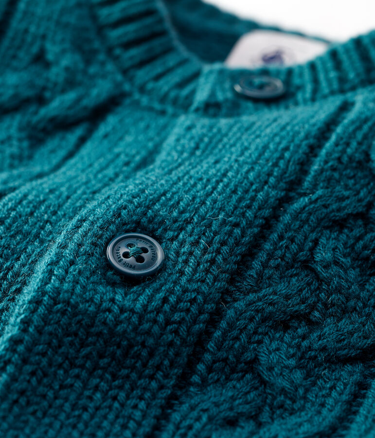 Baby-Cardigan aus Wolle und Baumwolle. gr&uuml;n