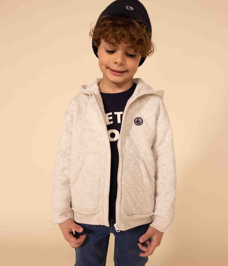 Kinder-Hoodie mit Rei&szlig;verschluss aus gestepptem Doppeljersey beige