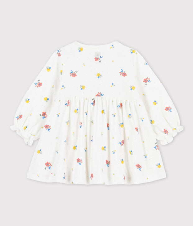 Babykleid aus Bio-Doppeljersey mit Blumenmuster. weiss/vielfarbig