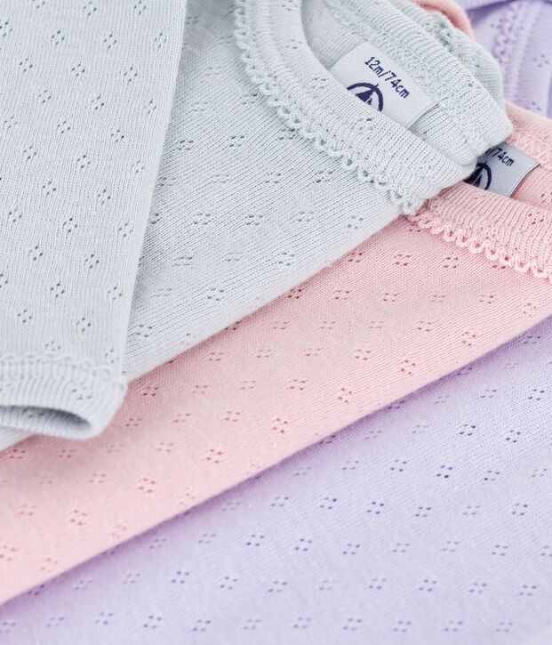 Set lang&auml;rmeliger Baby-Bodys aus Baumwolle mit Lochstickerei vielfarbig