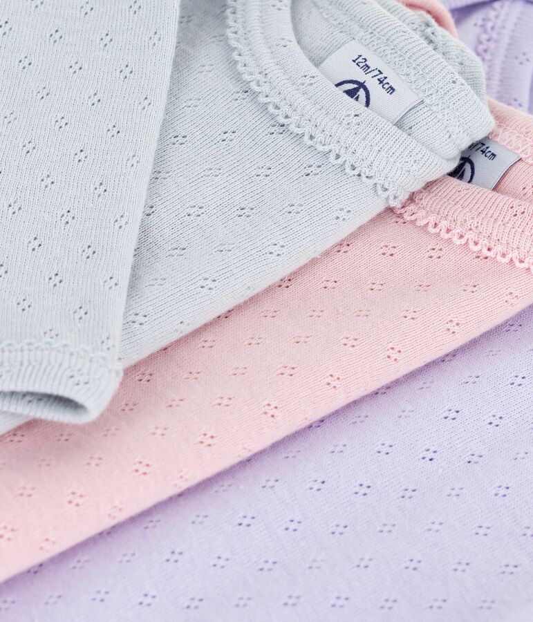 Set lang&auml;rmeliger Baby-Bodys aus Baumwolle mit Lochstickerei vielfarbig