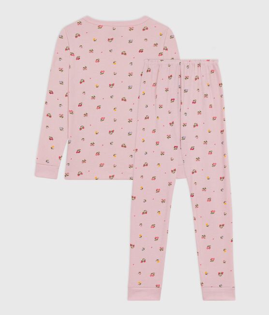 Kinder-Pyjama aus Baumwolle mit eng anliegenden Beinen und Blumenmotiv rosa JOLI/weiss MULTICO