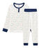 Molton-Pyjama mit hoch geschnittenem Bund für kleine Jungen weiss MARSHMALLOW/weiss MULTICO