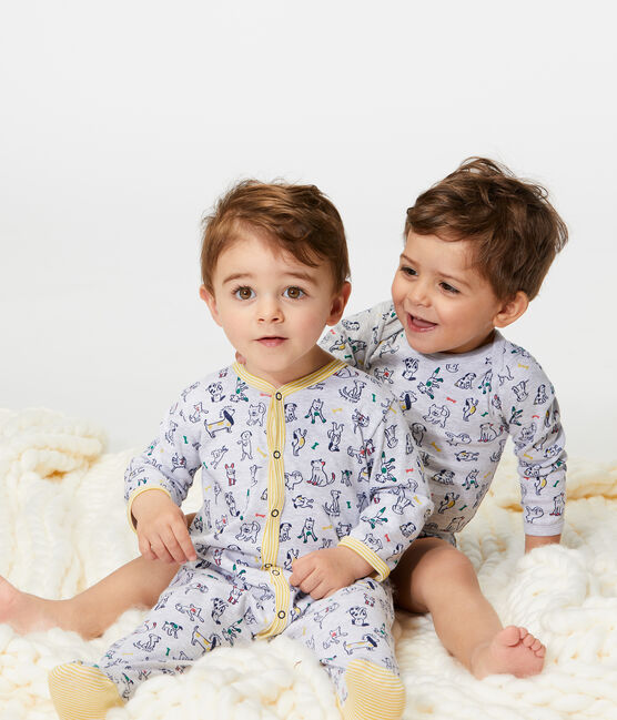 Baby-Strampler aus Rippstrick für Jungen grau POUSSIERE/weiss MULTICO