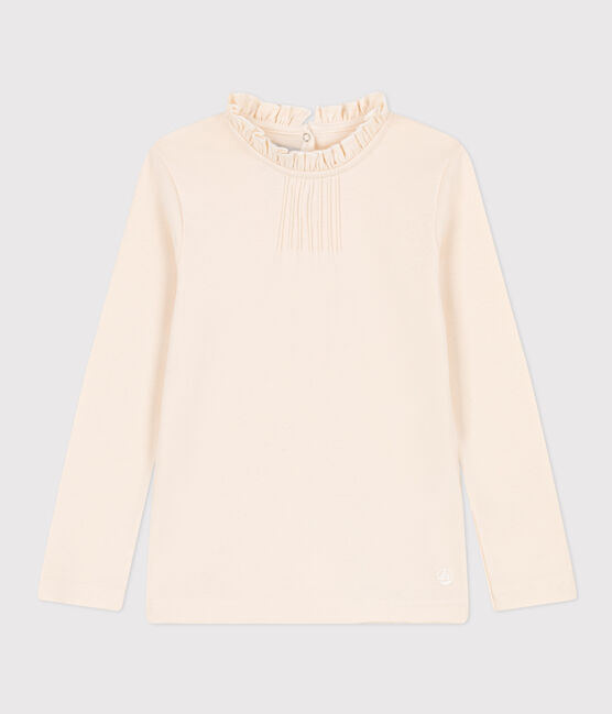 Langärmeliges Kinder-T-Shirt aus Baumwolle für Mädchen naturfarben AVALANCHE