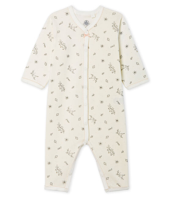 Baby-Strampler ohne Fuß aus Rippstrick für Mädchen weiss MARSHMALLOW/weiss MULTICO