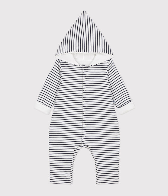 Langer wattierter Baby-Overall aus Baumwolle mit Kapuze weiss MARSHMALLOW/blau SMOKING