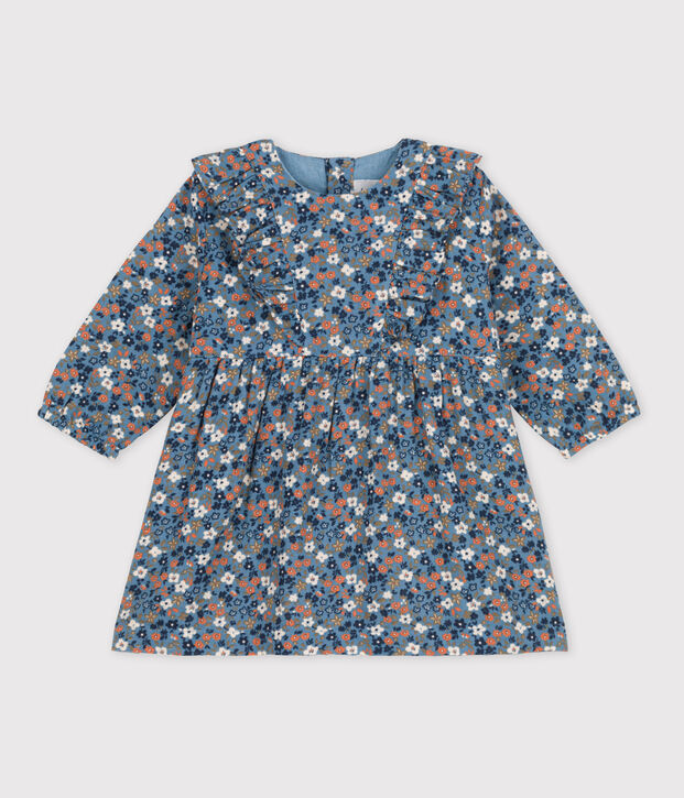 Bedrucktes lang&auml;rmeliges Babykleid aus Baumwollgaze blau/vielfarbig