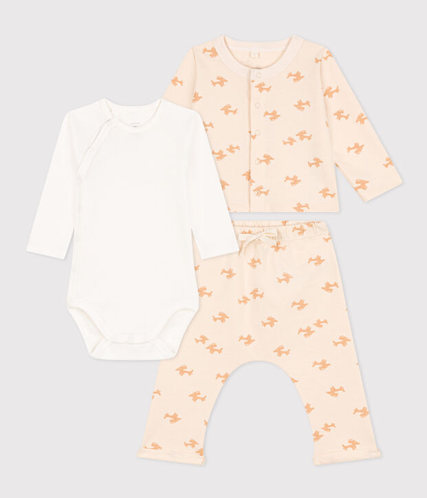Baby-Set aus bedrucktem Molton naturfarben/beige