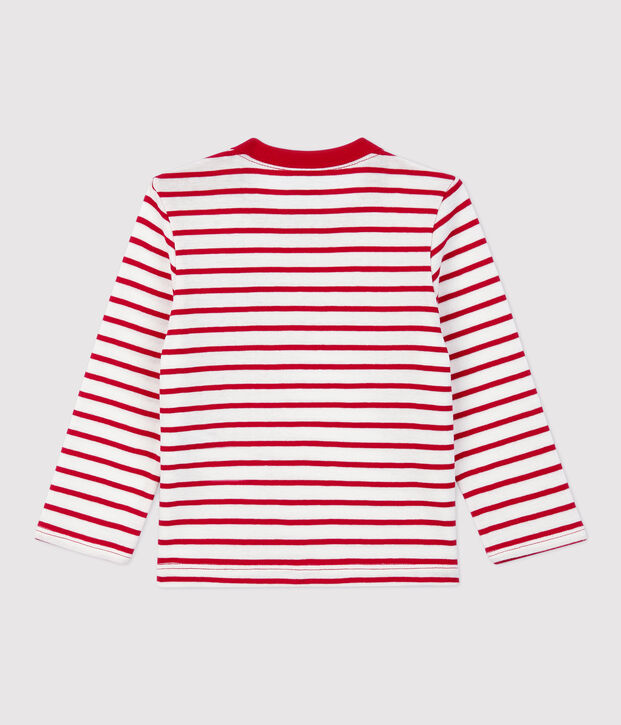 Baby-T-Shirt aus Baumwolle mit Streifenmuster weiss/rot