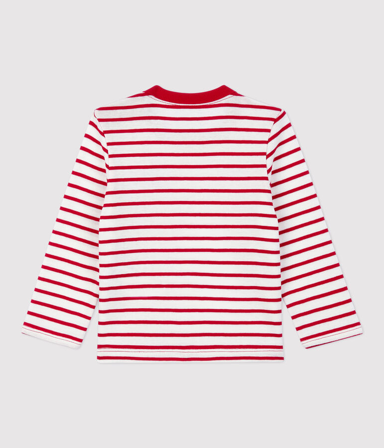 Baby-T-Shirt aus Baumwolle mit Streifenmuster weiss MARSHMALLOW/rot TERKUIT