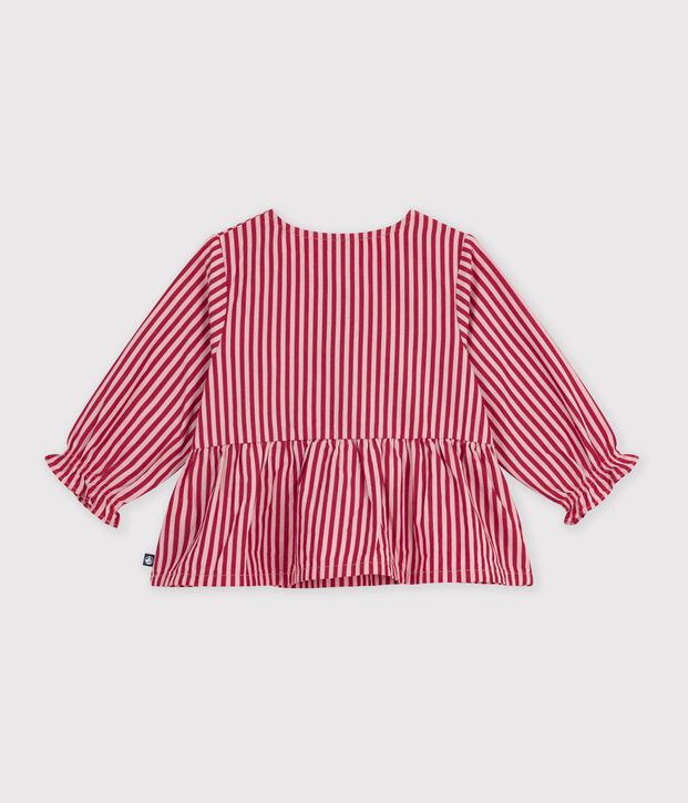 Lang&auml;rmelige Baby-Bluse aus Baumwolle mit Streifen rosa/rosa