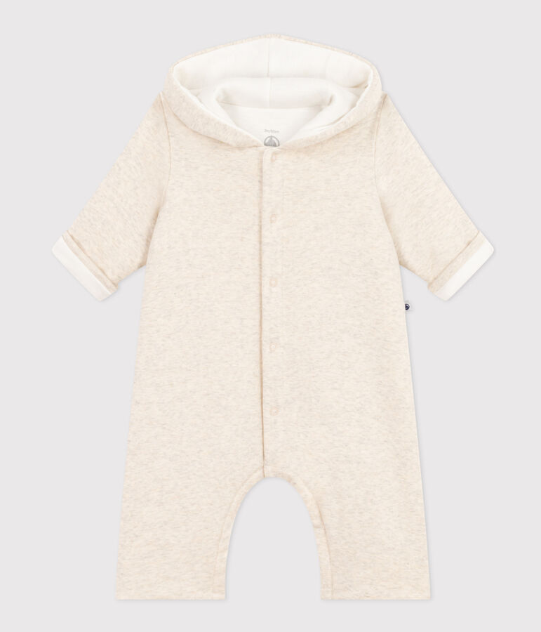 Langer wattierter Baby-Overall aus Baumwolle mit Kapuze beige
