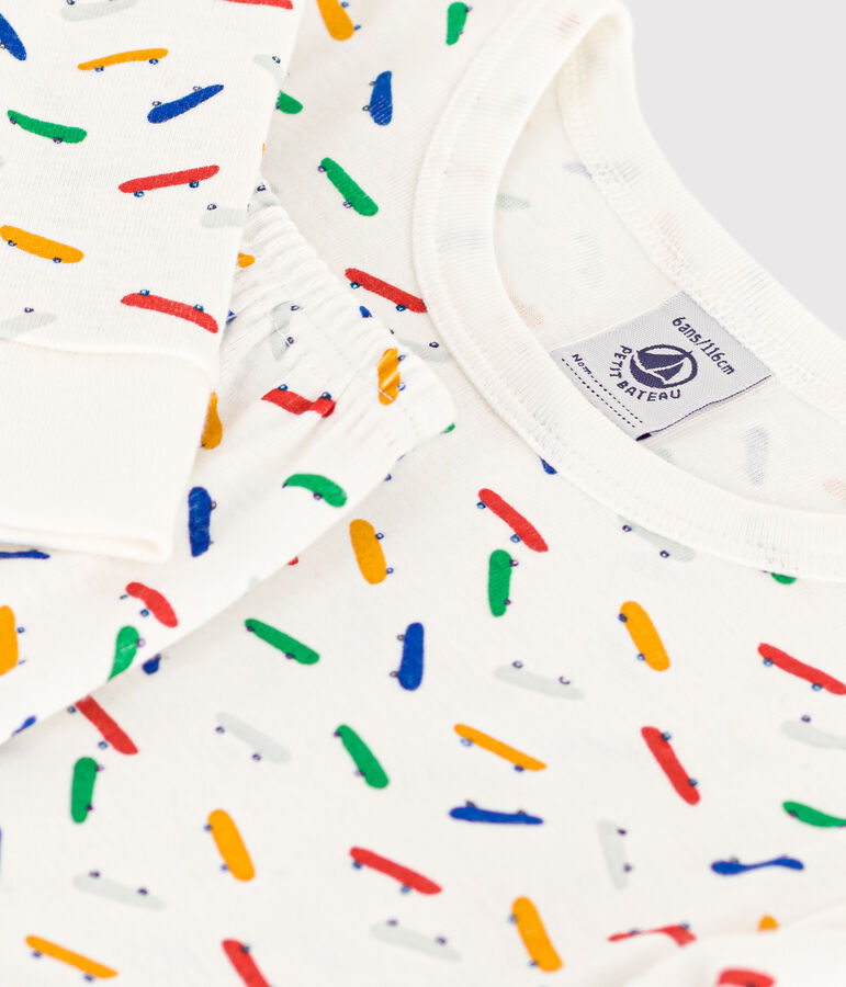 K&ouml;rpernaher Kinderpyjama aus Baumwolle mit Skateboard-Printmotiv weiss/vielfarbig