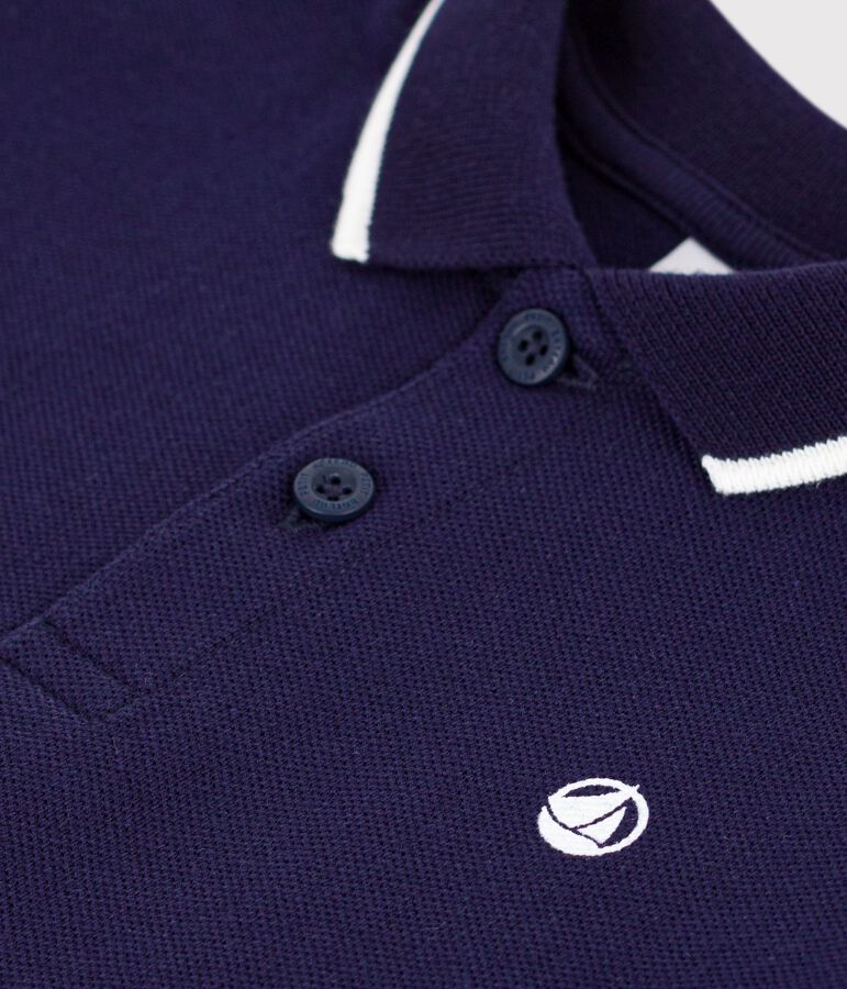 Kurz&auml;rmeliges Baby-Poloshirt aus einfarbiger Baumwolle blau SOIR