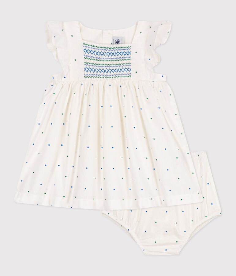 Baby-Kleid und Bloomer aus Baumwolle mit P&uuml;nktchen-Muster weiss/vielfarbig