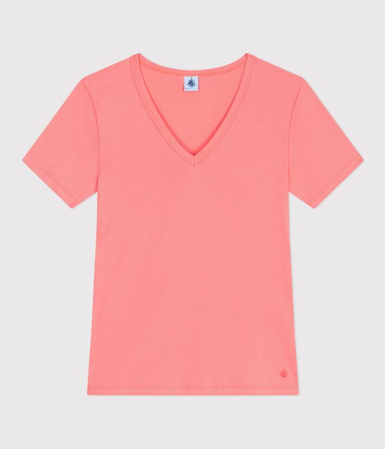 Kurzärmeliges Damen T-Shirt aus einfarbiger Baumwolle rosa FLAMAND