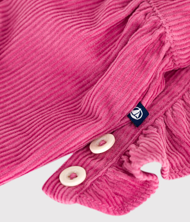 Langbeinige Baby-Latzhose aus einfarbigem Fein-Cord mit Volants rosa
