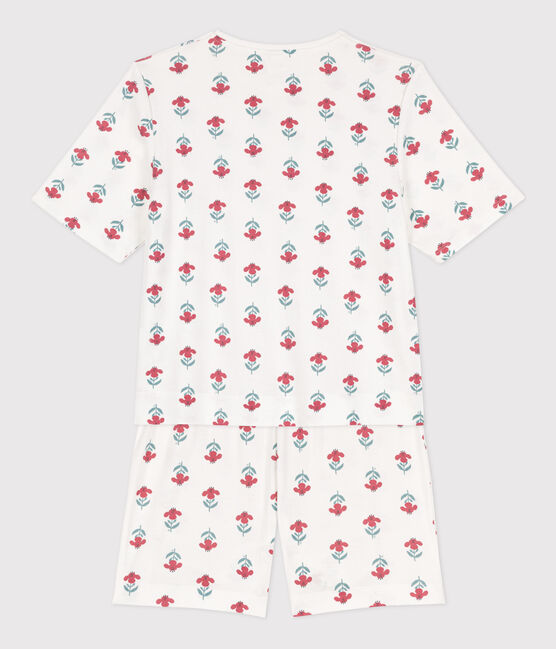 Kurzpyjama aus Baumwolle mit Blumen für Damen weiss MARSHMALLOW/weiss MULTICO
