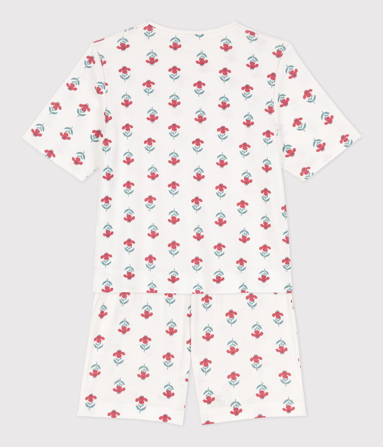 Kurzpyjama aus Baumwolle mit Blumen f&uuml;r Damen weiss/vielfarbig