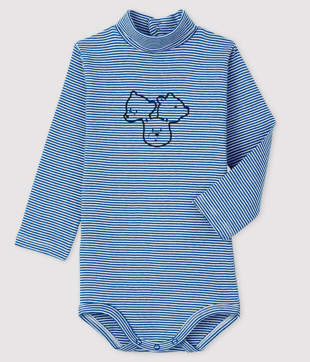 Lang&auml;rmeliger Baby-Body mit Rollkragen blau/weiss