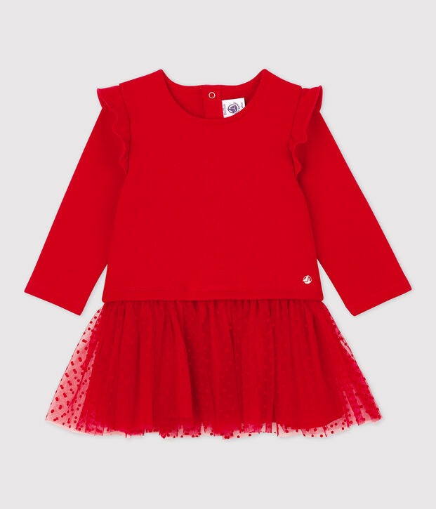 Baby-Kleid aus Molton und T&uuml;ll rot