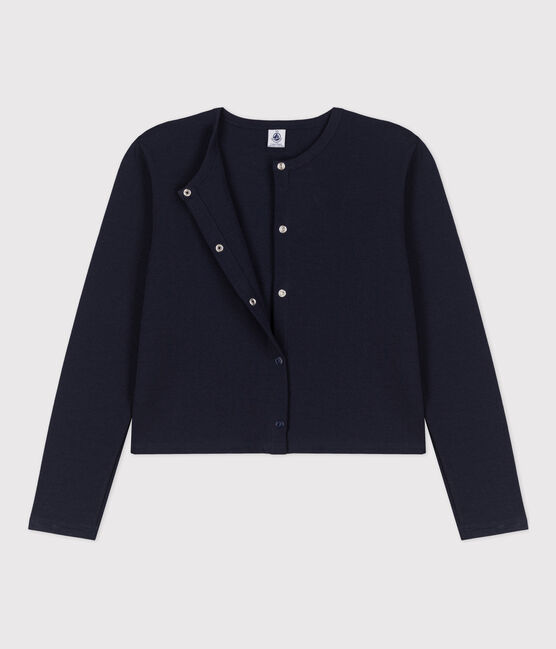 Damen-Cardigan aus dicker Baumwolle mit Druckknöpfen blau SMOKING