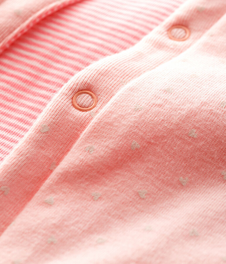 &Auml;rmellose, wendbare Baby-Jacke aus wattiertem Rippstrick f&uuml;r M&auml;dchen rosa/weiss