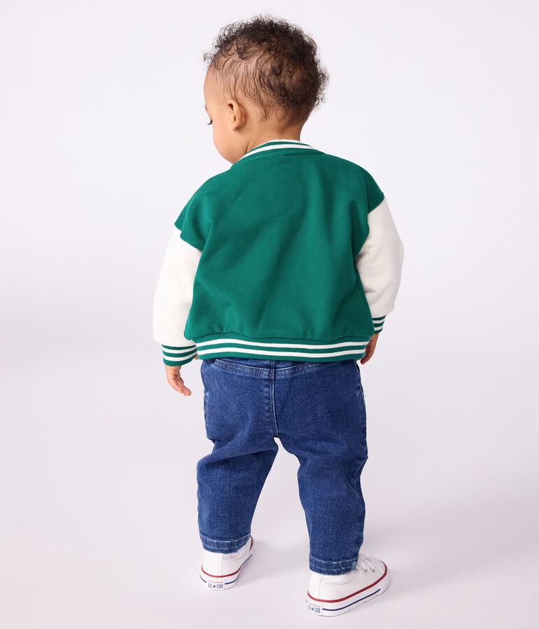 Baby College-Jacke aus zweifarbiger Baumwolle gr&uuml;n/naturfarben